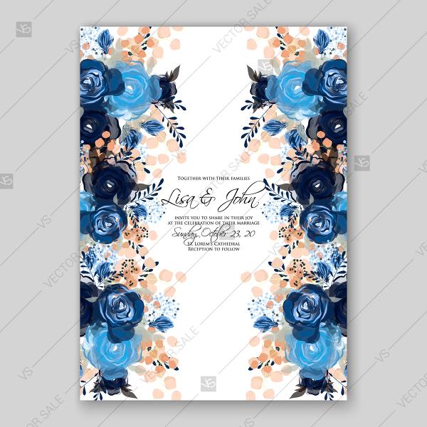 Wedding - Royal blue rose Indigo Watercolor Floral wedding invitation custom invitation
