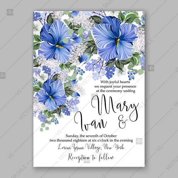 Hochzeit - Hawaii summer tropical wedding invitation blue hibiscus white lilac summer
