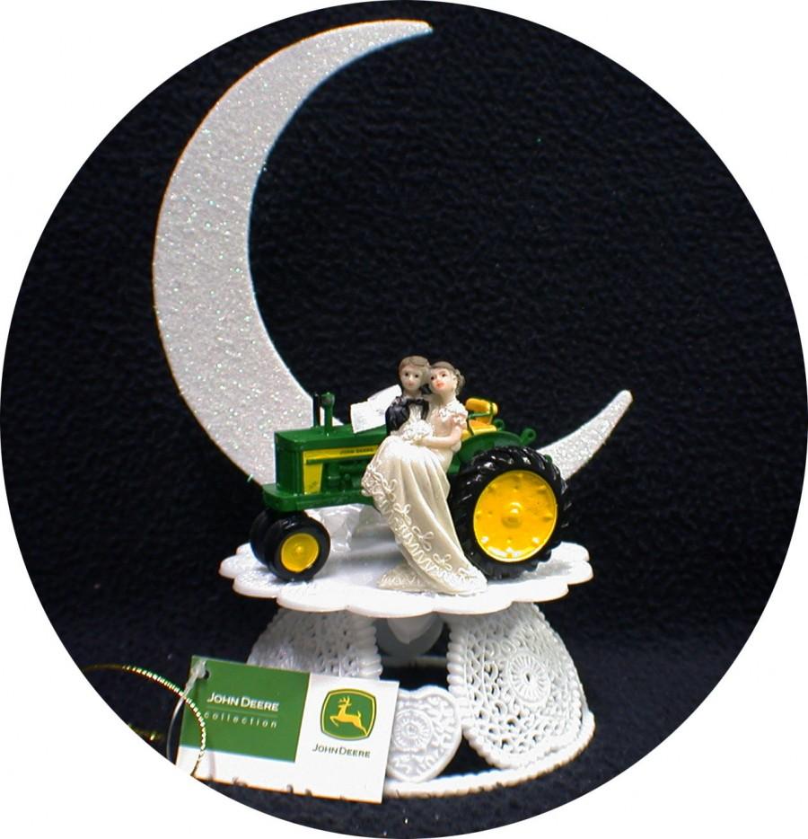 Hochzeit - Country Western John DEERE Tractor Wedding Cake Topper Farmer Barn Theme or glasses, Knife or book