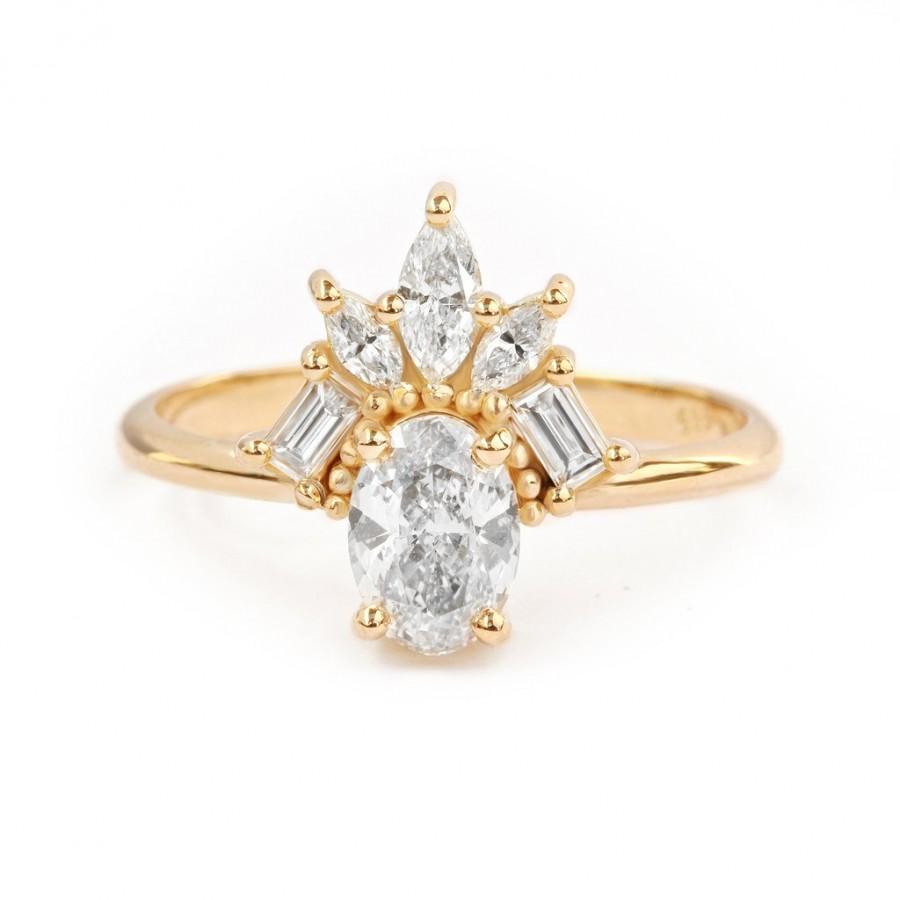 Wedding - Gatsby Art Deco Oval Diamond Unique Engagement Ring