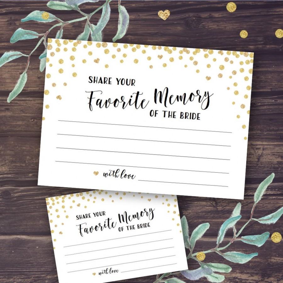 Wedding - My Favorite Memory of the Bride Card Printable, Wedding Shower Games Instant Download, Bridal Shower Activity, Memories of Newlyweds, Gold