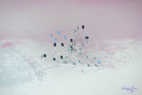 Mariage - Gray blue crystal hair pin Serenity hair vine Crystals head piece Blue wedding hair pin gray hairpiece Bride