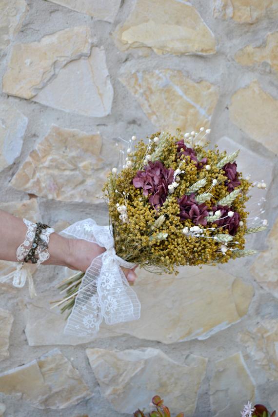 Wedding - Wild Bridal Bouquet, Bohemian Wedding Bouquet, Dried Natural Flower Wedding Bouquet, Gold and Burgundy Wild Bouquet, Floral arrangement.