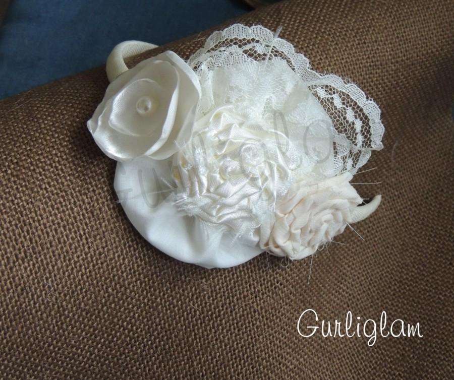 Hochzeit - Ivory Flower girl headband, Vintage headband, Baby girl headband
