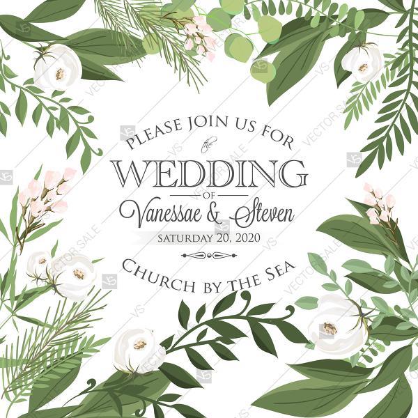Свадьба - Wedding invitation watercolor vector greenery branches fern eucalyptus olive laurel wreath decoration bouquet