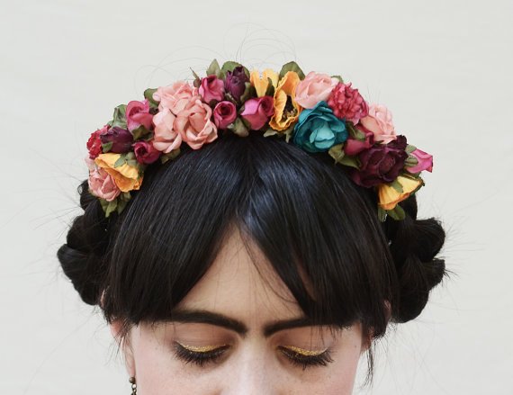 Wedding - Frida Flower Crown, Mexican Flower Headband, Fiesta, ColorfulFloral Crown, Flower Headpiece, Festival Clothing, Bohemian, Kahlo,Free People