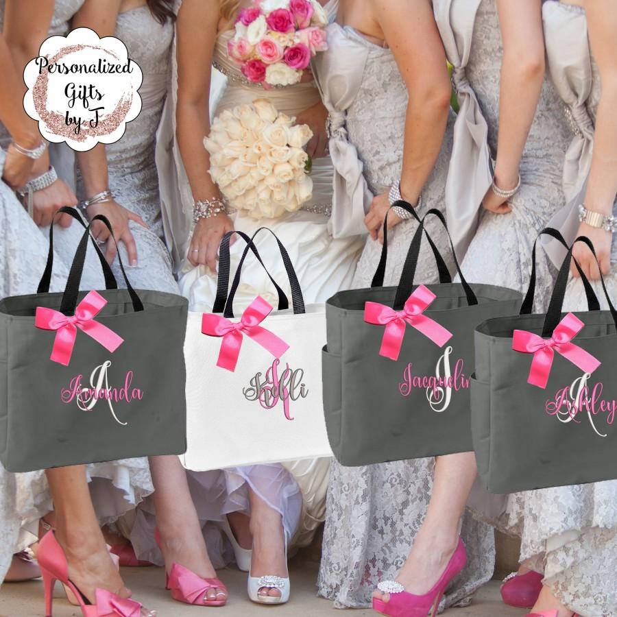 Wedding - Bridesmaid Gift, 4 Personalized Tote Bag, Bridesmaid Gifts (Set of 4) Monogrammed Tote, Bridesmaid Tote, Personalized Tote (ESS1)
