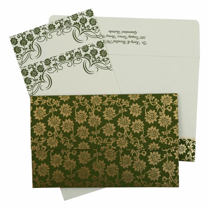 Mariage - GREEN MATTE FLORAL THEMED - SCREEN PRINTED WEDDING INVITATION : CD-810D 
