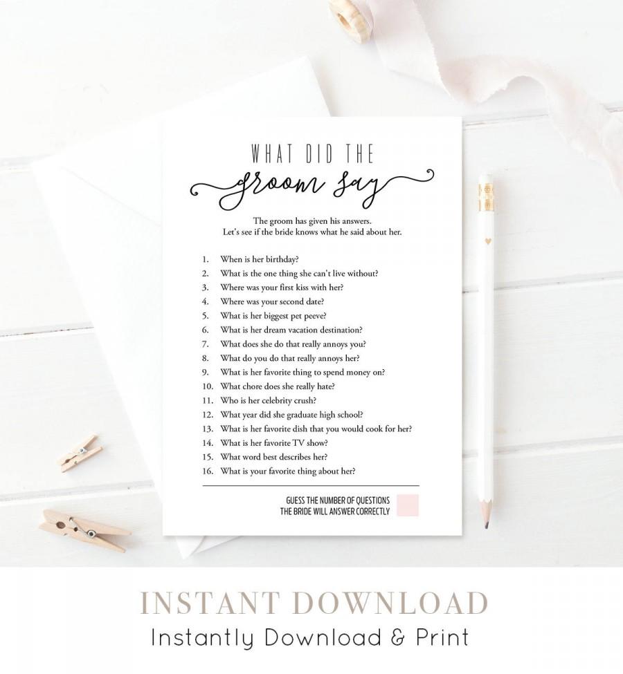 Mariage - What Did the Groom Say Bridal Shower Game 