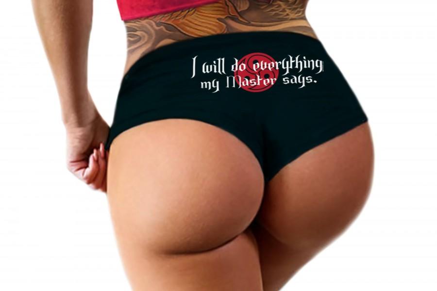 Wedding - I Will Do Everything My Master Says BDSM Panties Sexy Collared Submissive Boy Short Funny Bachelorette Gift Booty Panty Womens Underwear