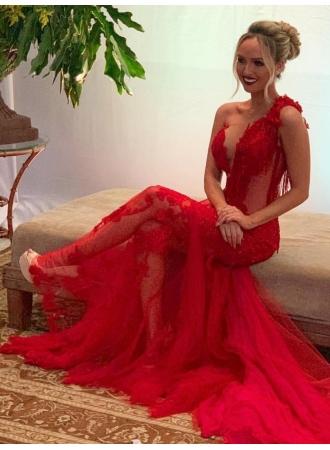 زفاف - Sexy Abendkleid Lang Rot 
