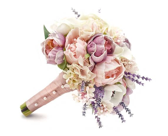 Свадьба - Spring Wedding Bridal or Bridesmaid Bouquet - add a Groom's Boutonniere - White Calla Lily Lavender Pink Peonies White Anemones Lilac