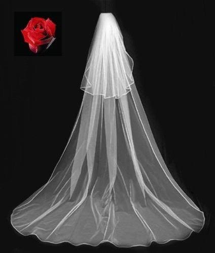 Wedding - Plain Ivory, Pale Ivory or White Wedding veil cathedral length 2 tiers 30"/ 108" No decoration. Pencil or cut edged. FREE UK POSTAGE
