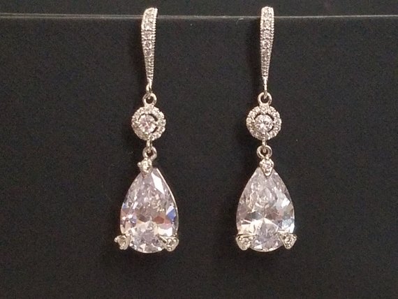 زفاف - Crystal Bridal Earrings, Cubic Zirconia Chandelier Wedding Earrings, Teardrop Crystal Silver Earrings, Crystal Dangle Earrings, Prom Jewelry