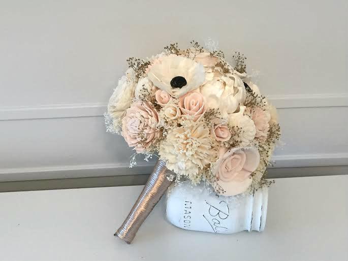 Hochzeit - Blush pink and Anemone Wedding Bouquet - sola flowers - Custom colors - dried bouquet - Alternative bridal bouquet - bridesmaids bouquet