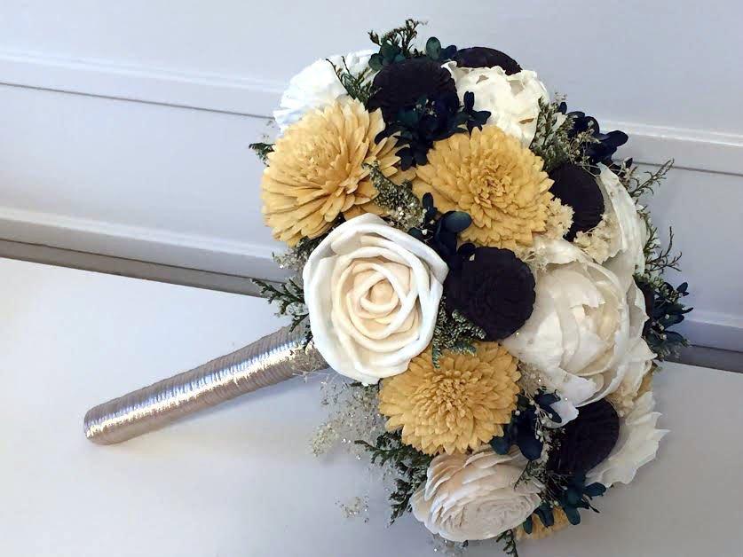 Hochzeit - Gold, Navy Blue, Ivory Bouquet - sola flowers - Customize colors - Alternative bridal bouquet - bridesmaids bouquet