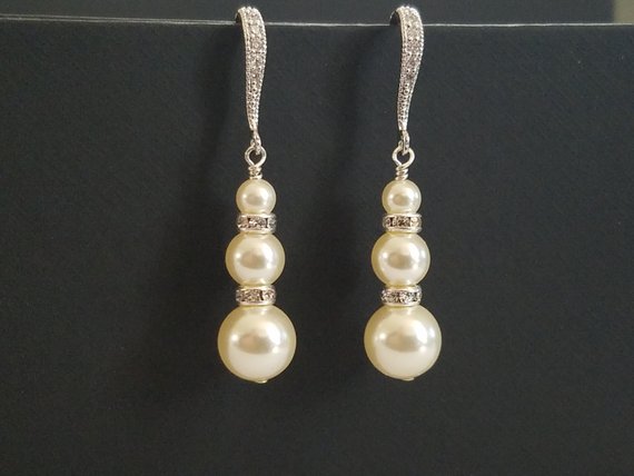 Wedding - Pearl Bridal Earrings, Swarovski Ivory Pearl Earrings, Wedding Pearl Dangle Earrings, Pearl Bridal Jewelry, Bridesmaid Jewelry Prom Earrings