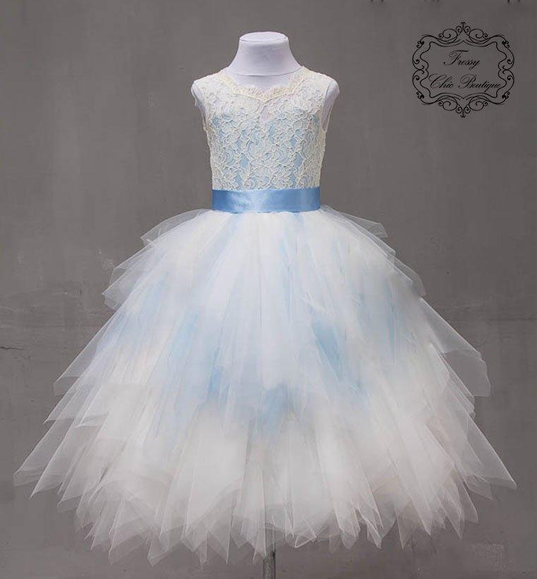 زفاف - Light blue girl dress blue flower girl dresses champagne dress girl wedding dress country flower girl lace dress tulle dress toddler lace