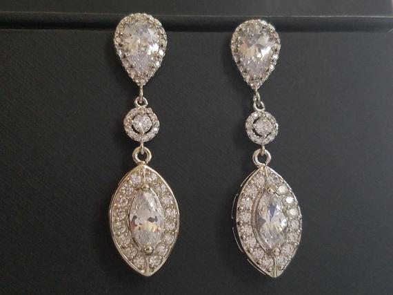 Hochzeit - Crystal Bridal Earrings, Cubic Zirconia Marquise Earrings, Chandelier Wedding Earrings, Crystal Dangle Earrings, Bridal Jewelry Prom Jewelry