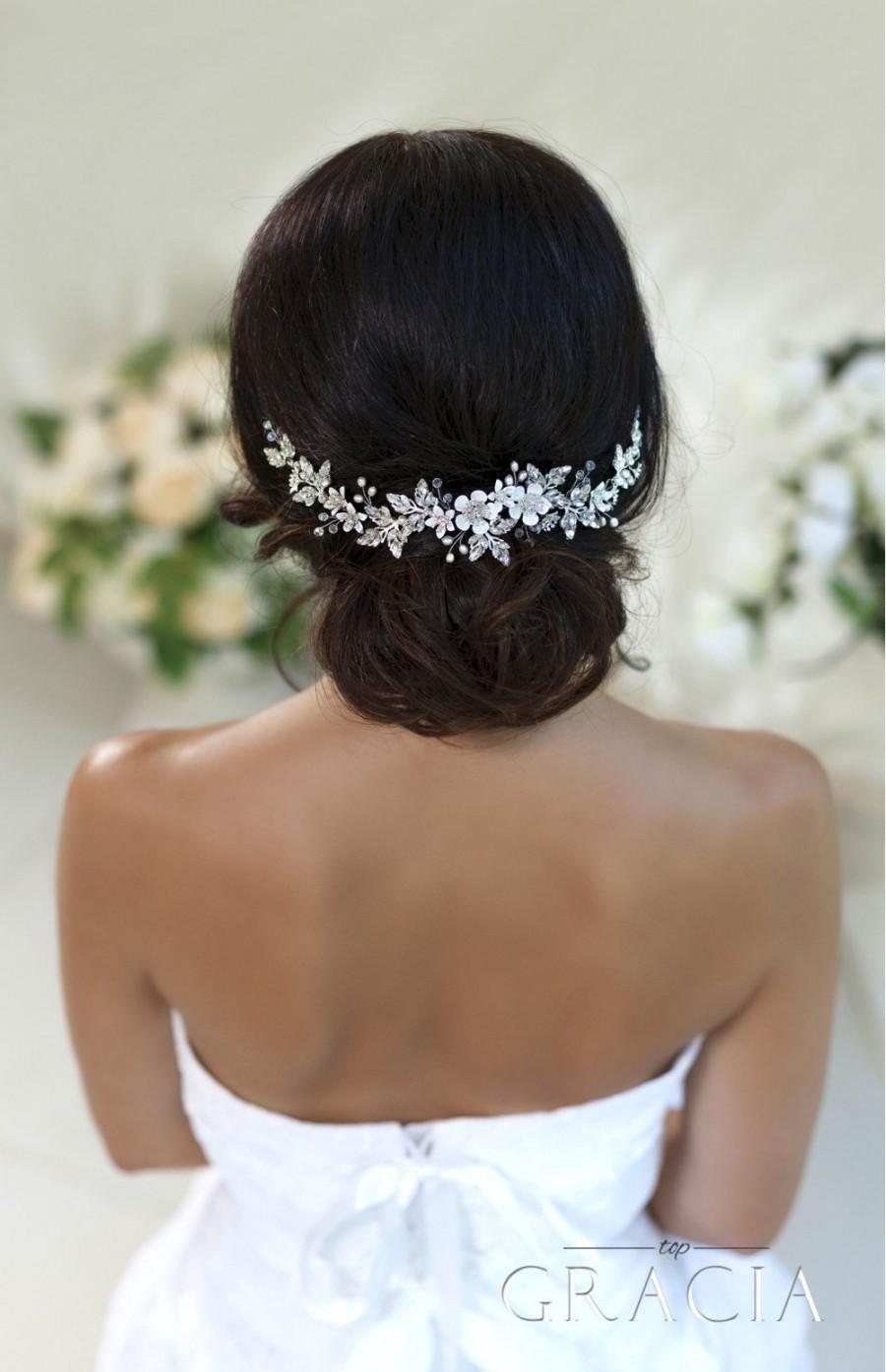 Hochzeit - Wedding hair accessories Bridal hair piece Wedding headband Crystal hairpiece Rhinestone headpiece Flower Bridal Headpiece With Crystals