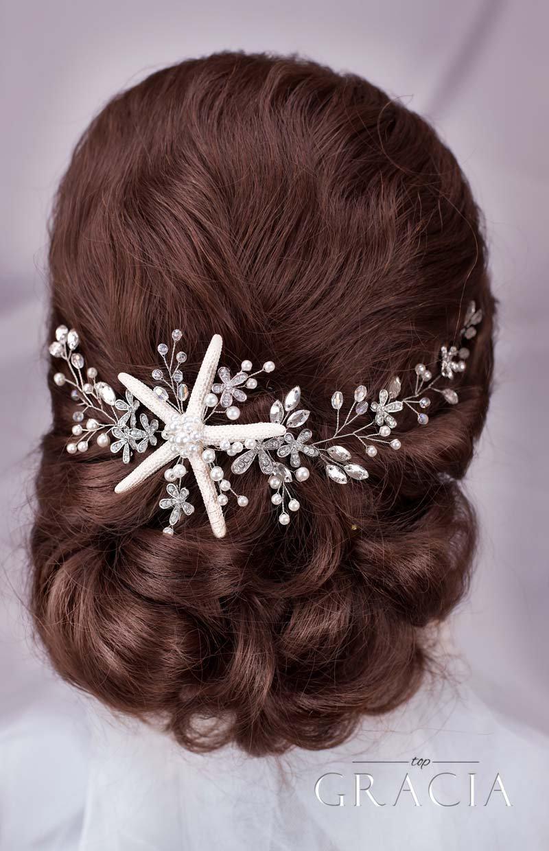 Mariage - Starfish hair vine Beach wedding hair accessories Starfish crown Beach Bridal Headband Destination wedding Mermaid hairpiece Beach headband