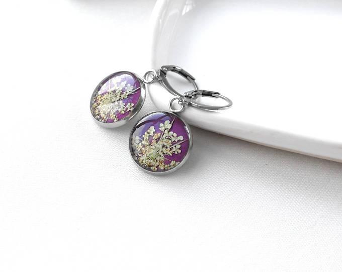 Mariage - Purple earrings Resin jewelry wedding earrings for bridesmaid jewelry gift for sister set Violet earrings Pretty earrings for grandma gifts