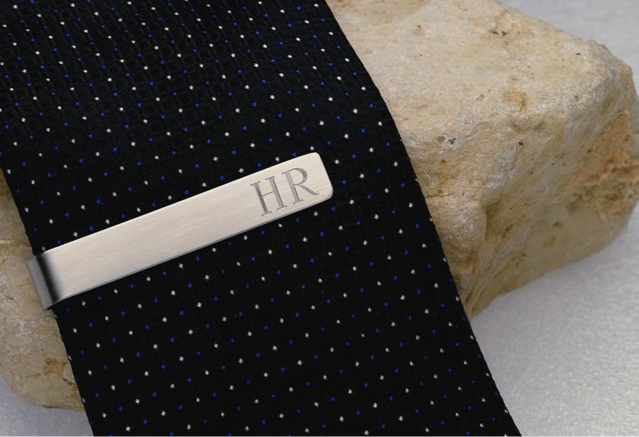 زفاف - Personalized Customized Brushed Stainless Steel Tie Bar Clip Tieclip, Monogram Gift for Man, Husband, Dad, Groom, Groomsmen Engraved Custom