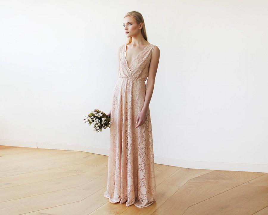 Hochzeit - Sleeveless Pink Blush Lace Bridesmaids Gown 1150