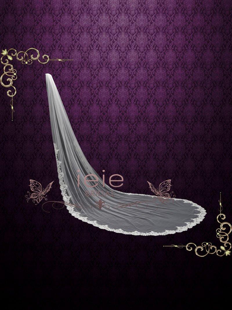زفاف - Elegant Cathedral Wedding Veil with Lace from Midway, Chapel Lace Wedding Veil, Long Lace Veil, Single Tier Veil  