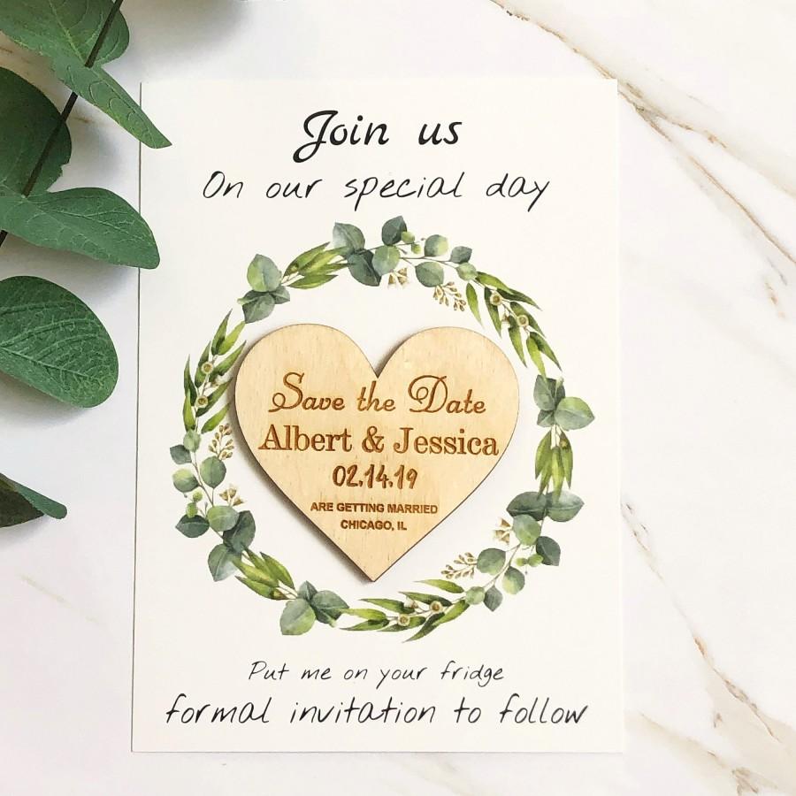 Personalised Floral Save The Date Walnut Heart Wedding Fridge Magnet Card Invite 