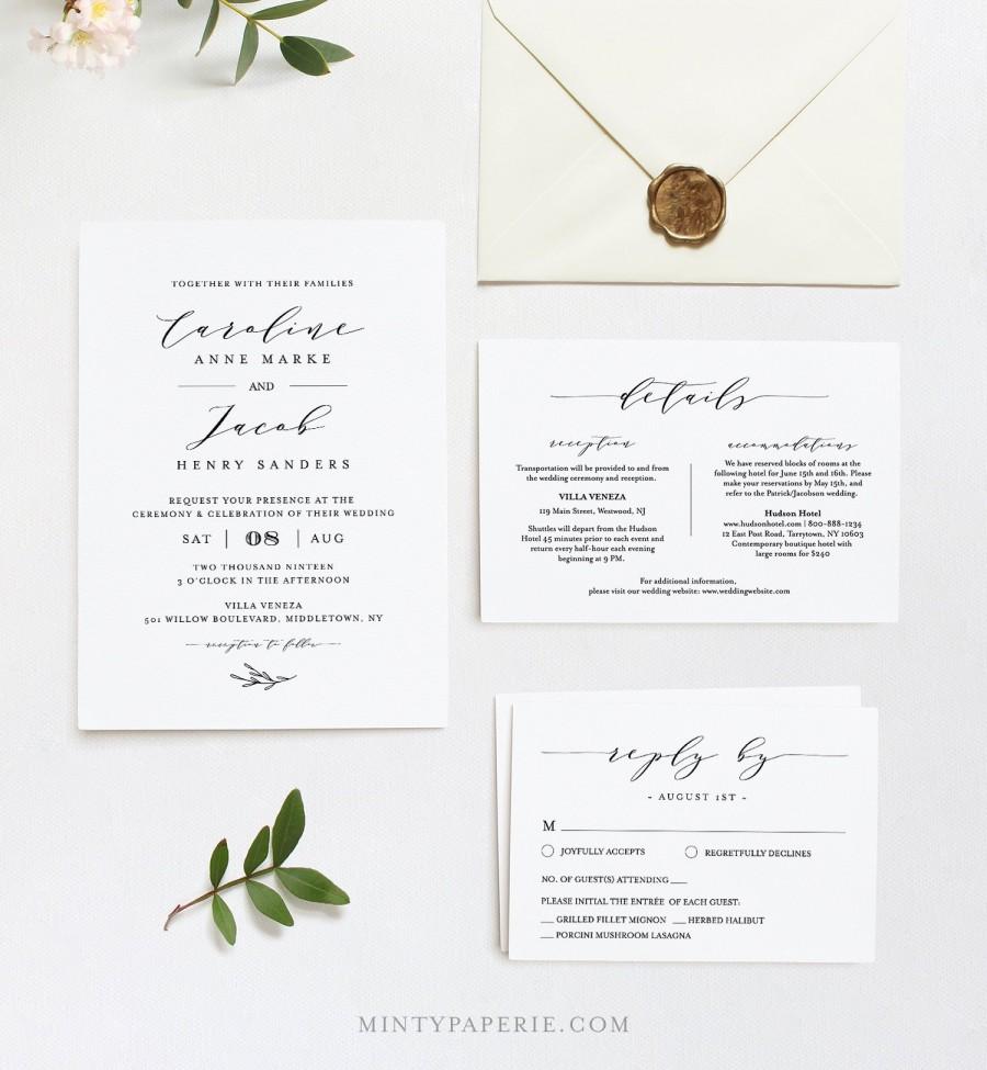 Hochzeit - Editable Wedding Invitation Set Template, INSTANT DOWNLOAD, 100% Editable, Minimalist Invite, RSVP & Detail, Printable, Templett #037B
