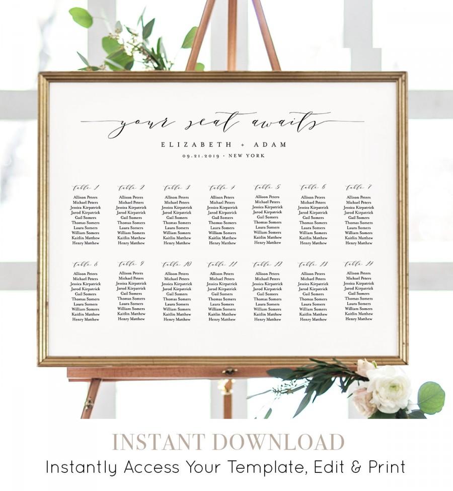 Свадьба - Seating Chart Template, Printable Wedding Seating Sign, 100% Editable, INSTANT DOWNLOAD, Table Assignment, Escort, 18x24 & 24x36 #037-220SC