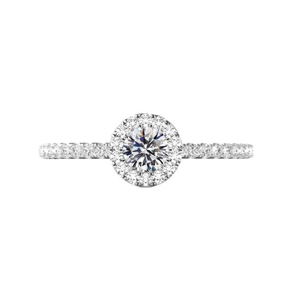 Hochzeit - Raven Fine Jewelers, GIA 0.50 Carat Round Diamond & Halo Engagement Ring 14k White Gold, Diamond Engagement Rings for Women, Raven Fine Jewelers