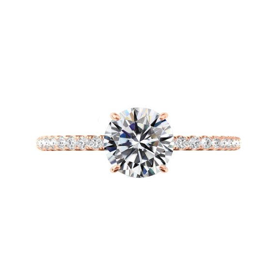 زفاف - 2 Carat Round Moissanite & Diamond Hidden Halo Engagement 14k Rose Gold, 8mm Moissanite Engagement Ring, Raven Fine Jewelers