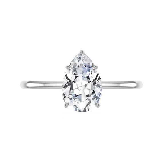 زفاف - 2 Carat Pear Moissanite & Diamond Prongs Solitaire Engagement Ring 14k White Gold, 10x7mm Moissanite Engagement Ring, Raven Fine Jewelers