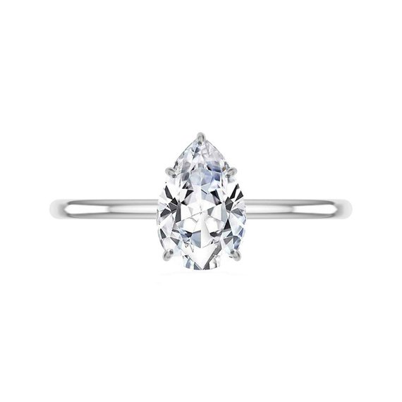 زفاف - 1.50 Carat Pear Moissanite & Diamond Prongs Solitaire Engagement Ring 14k White Gold, 9x6mm Moissanite Engagement Ring, Raven Fine Jewelers