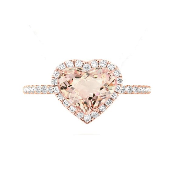 زفاف - 3 Carat Heart Morganite & Diamond Halo Cathedral Engagement Ring 14k Rose Gold, Morganite Engagement Rings, Raven Fine Jewelers