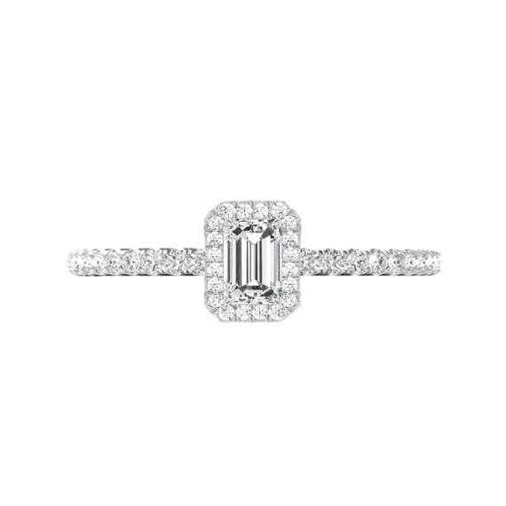زفاف - GIA Certified 1 Carat Emerald Diamond & Halo Engagement Ring 14k White Gold, Handcrafted Engagement Rings, Raven Fine Jewelers
