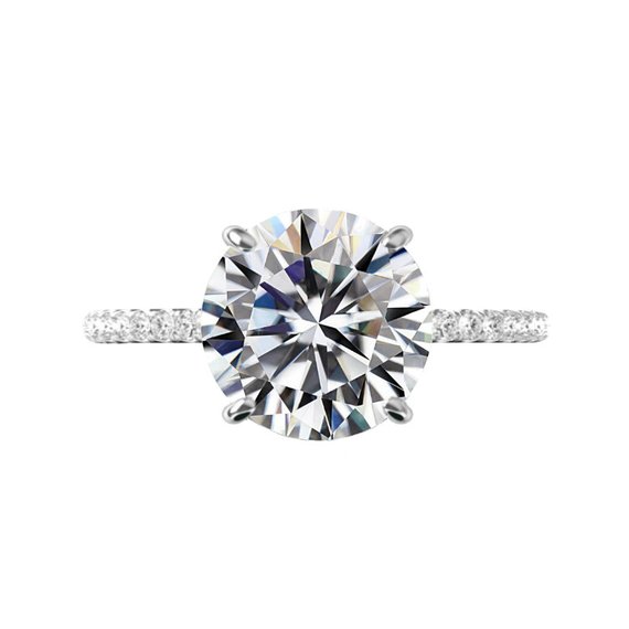 Hochzeit - 5 Carat Round Moissanite & Diamond Hidden Halo Cathedral Engagement Ring 14k White Gold, 11mm Moissanite Engagement Ring, Raven Jewelers