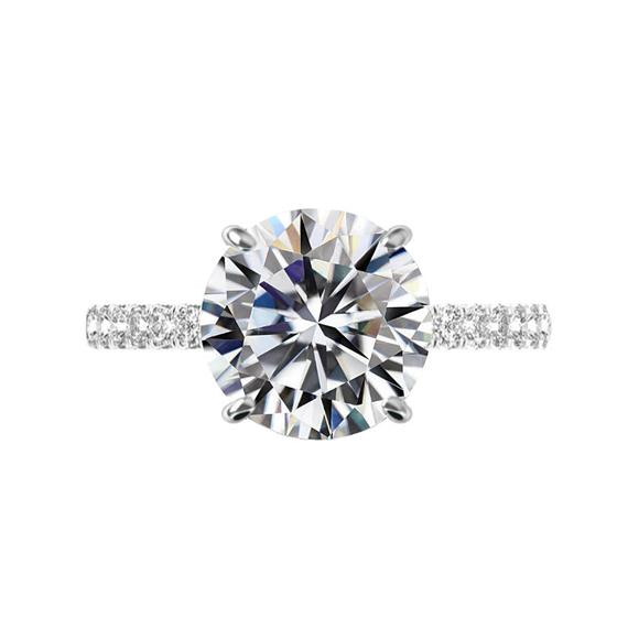 زفاف - 5 Carat Round Moissanite, Diamond Hidden Halo & 2mm Diamond Pave Cathedral Engagement Ring 14k White Gold, 11mm Moissanite Engagement Ring