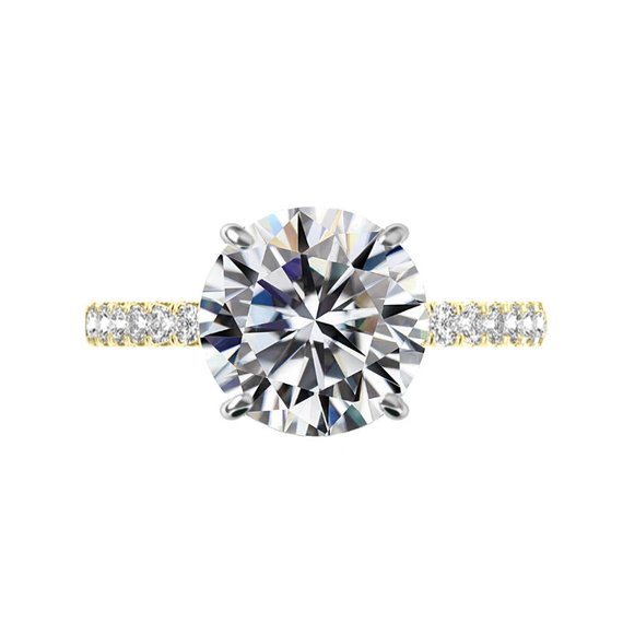 Свадьба - 5 Carat Round Moissanite, Diamond Hidden Halo & 2mm Diamond Pave Cathedral Engagement Ring 14k Yellow Gold, 11mm Moissanite Engagement Ring