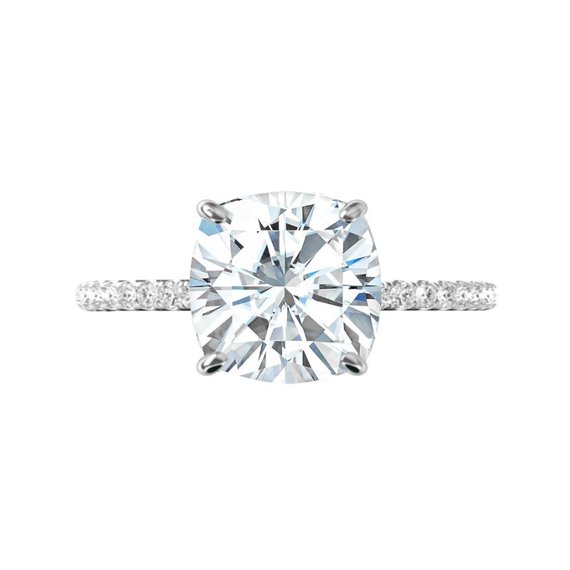 زفاف - 5 Carat Cushion Forever One Moissanite & Diamond Hidden Halo Cathedral Engagement Ring 14k White Gold, 10mm Moissanite Engagement Ring