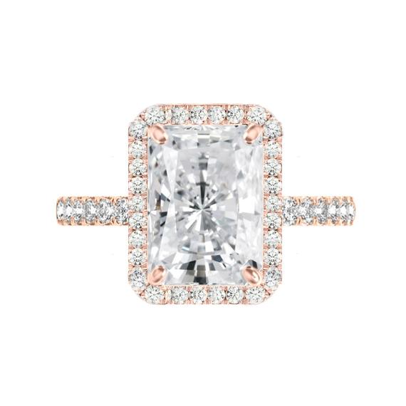 زفاف - 5 Carat Radiant Crushed Ice Moissanite & Diamond Halo Engagement Ring, 11x9mm Moissanite Engagement Ring, Raven Fine Jewelers