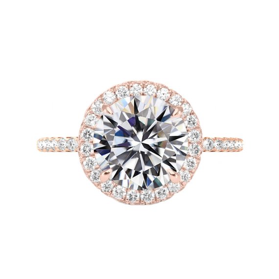 Mariage - 5 Carat Round Moissanite & Diamond Halo Engagement Ring 14k Rose Gold 11mm, Moissanite Engagement Ring, Handmade Rings