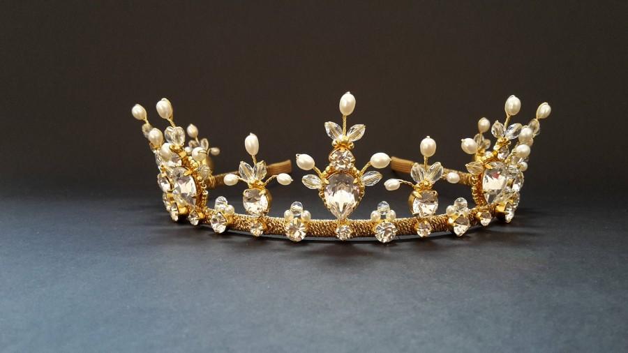 Hochzeit - Bridal tiara Wedding gold crown Wedding tiara Bridal headband Pearl wedding headband Freshwater Pearl crown Crystal tiara Bridal crown