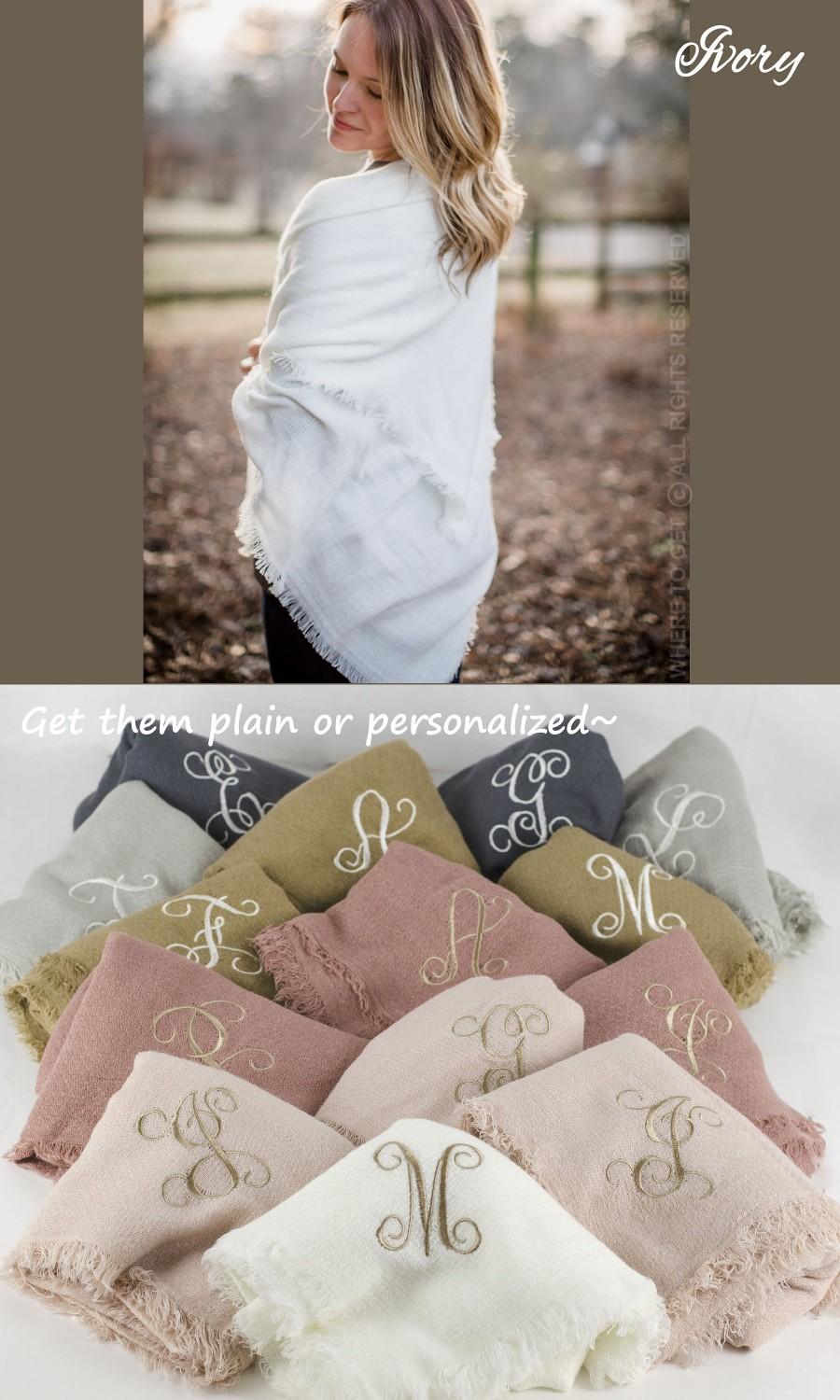 زفاف - bridesmaid shawl winter, wedding scarf, bridesmaid wrap, pink, gold, ivory, cream, gray, silver, rose, monogrammed bridesmaid shawl,blanket