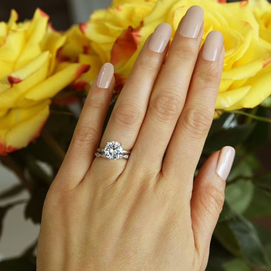 زفاف - 3 ct Swirl Art Deco Solitaire Bridal Set, Man Made Diamond Simulants, Round Engagement Ring, Anniversary Ring, Wedding Ring, Sterling Silver