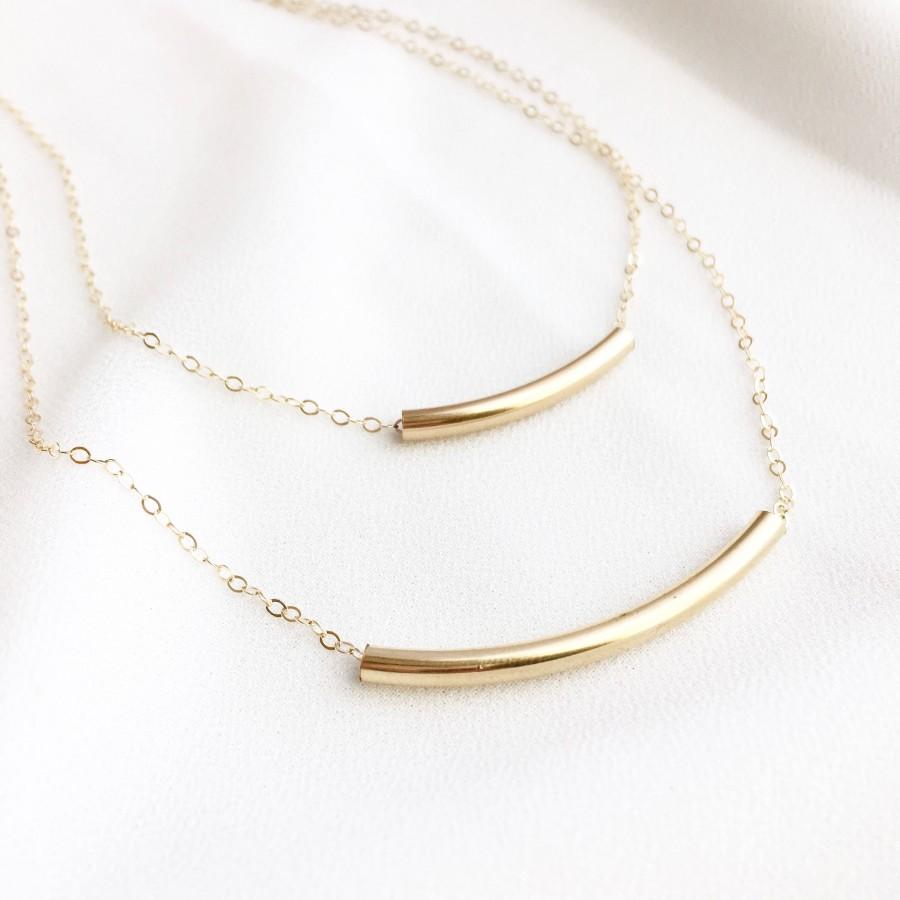 Hochzeit - Bar Layered Necklace - 14K Gold Filled Curved Bar Layered Necklace - Modern Jewelry - All Gold Filled - Everyday Wear - Minimalist Jewelry