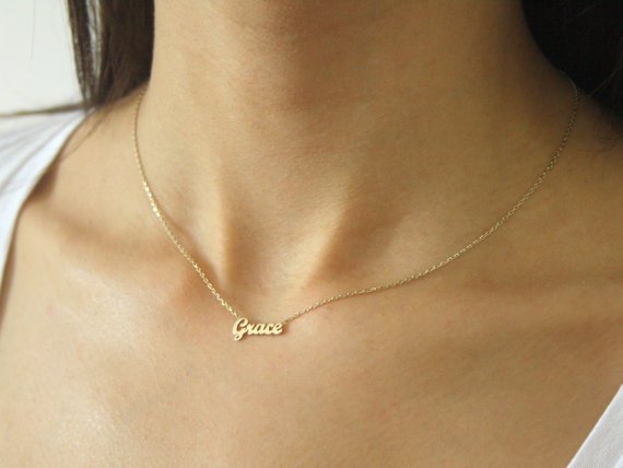 Wedding - Gold Name Necklace - Tiny Name Necklace - 14k GOLD Necklace ~ Solid Gold Name Necklace ~ Mini Name Necklace - Valentine Day Gift -Bridesmaid