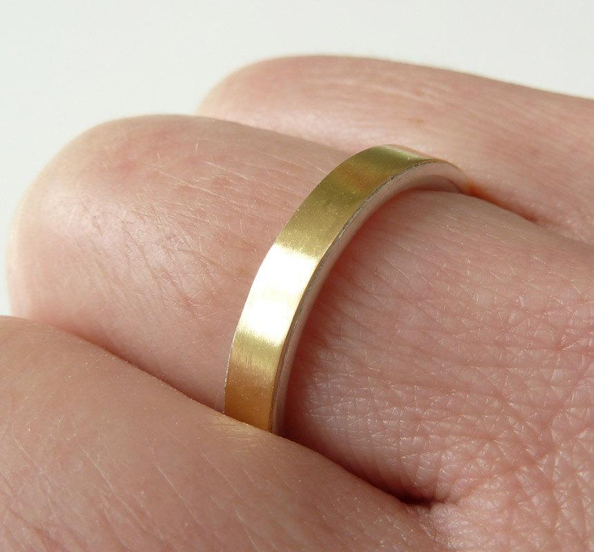 زفاف - Wedding ring gold and silver,  18ct yellow gold with recycled sterling silver wedding band